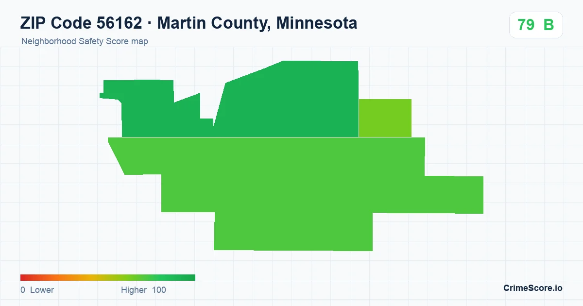 ZIP Code 56162 in Martin County, Minnesota neighborhood Safety Score map