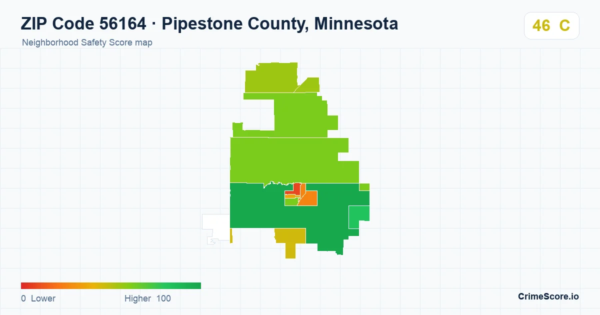 ZIP Code 56164 in Pipestone County, Minnesota neighborhood Safety Score map