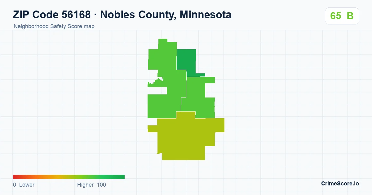 ZIP Code 56168 in Nobles County, Minnesota neighborhood Safety Score map