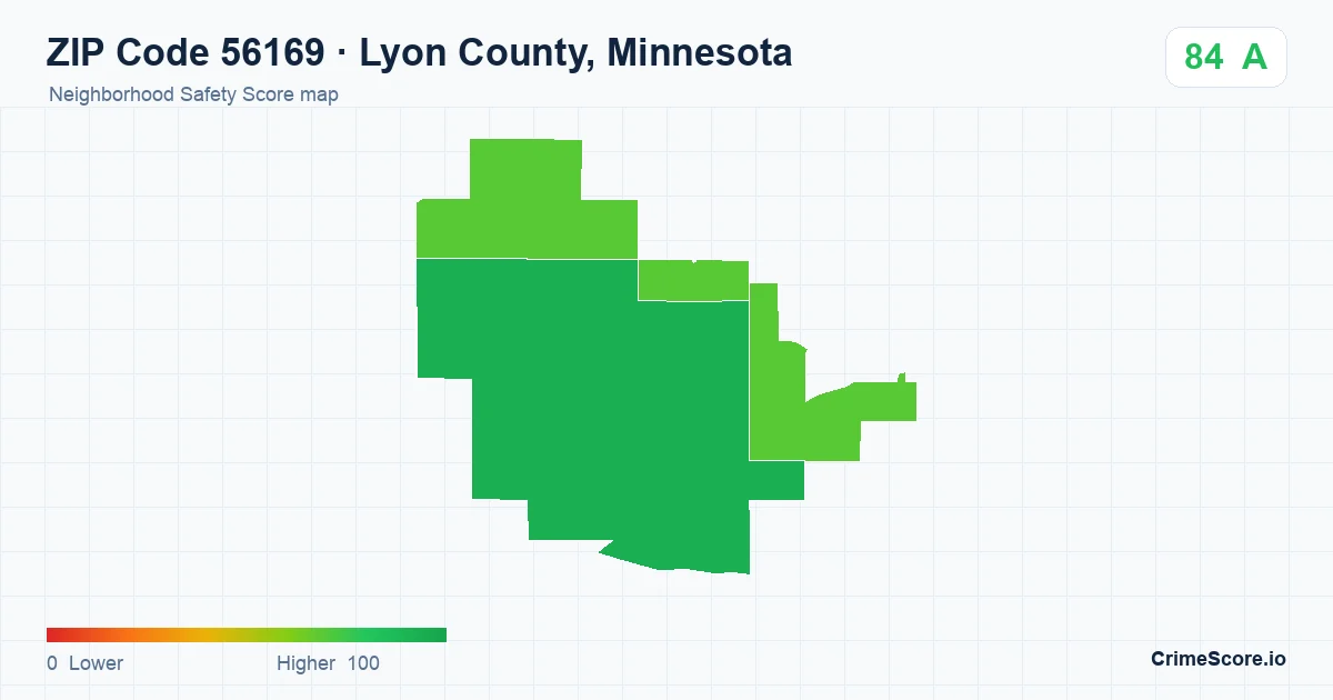 ZIP Code 56169 in Lyon County, Minnesota neighborhood Safety Score map