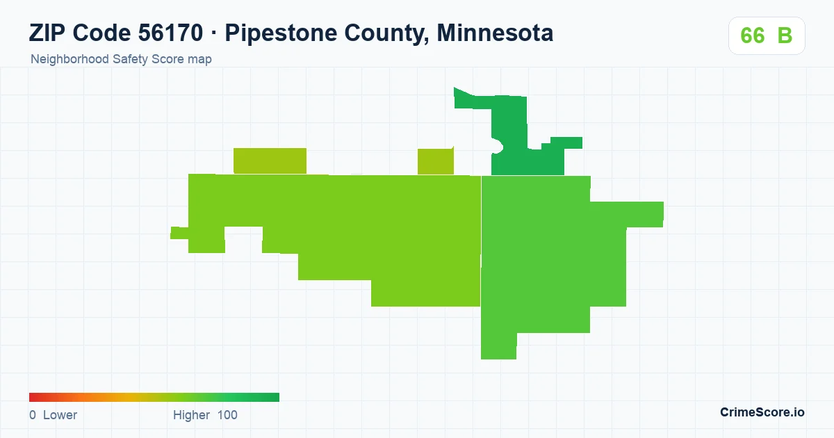 ZIP Code 56170 in Pipestone County, Minnesota neighborhood Safety Score map