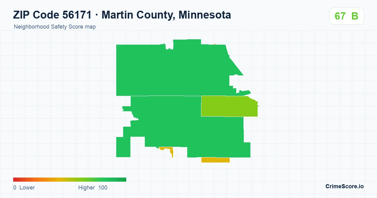 ZIP Code 56171 in Martin County, Minnesota neighborhood Safety Score map