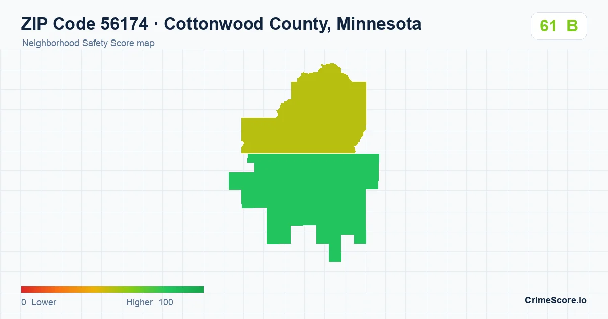 ZIP Code 56174 in Cottonwood County, Minnesota neighborhood Safety Score map