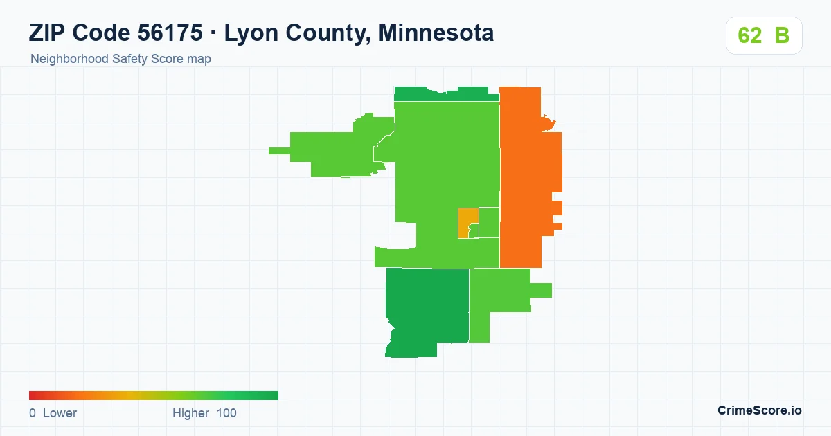 ZIP Code 56175 in Lyon County, Minnesota neighborhood Safety Score map