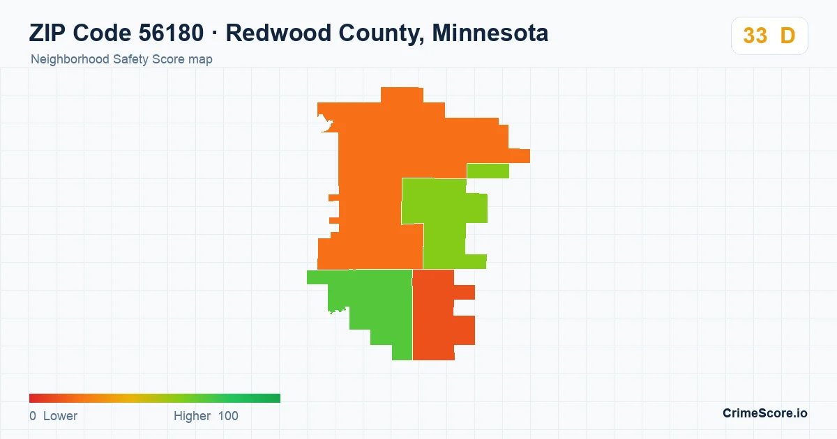 ZIP Code 56180 in Redwood County, Minnesota neighborhood Safety Score map