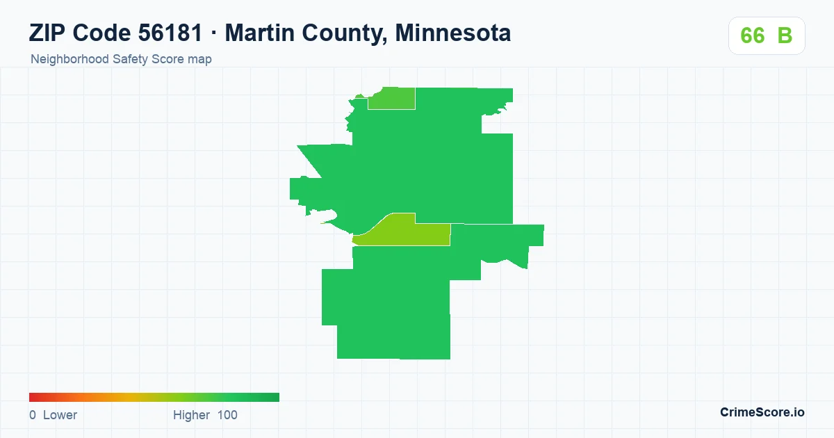 ZIP Code 56181 in Martin County, Minnesota neighborhood Safety Score map
