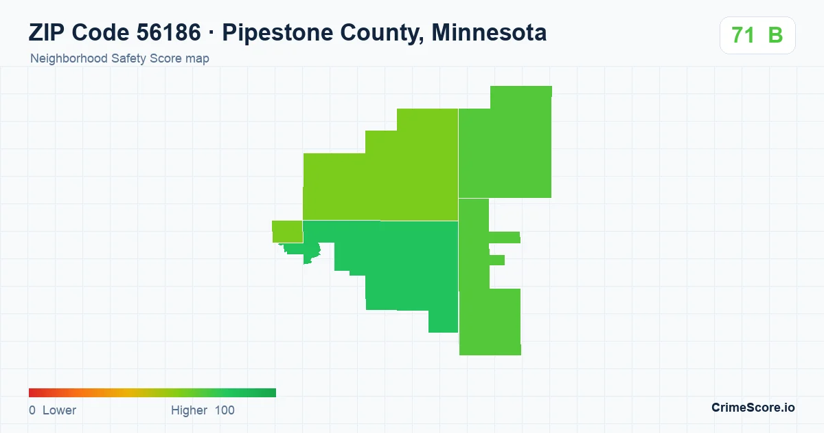 ZIP Code 56186 in Pipestone County, Minnesota neighborhood Safety Score map