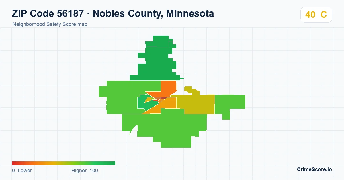 ZIP Code 56187 in Nobles County, Minnesota neighborhood Safety Score map