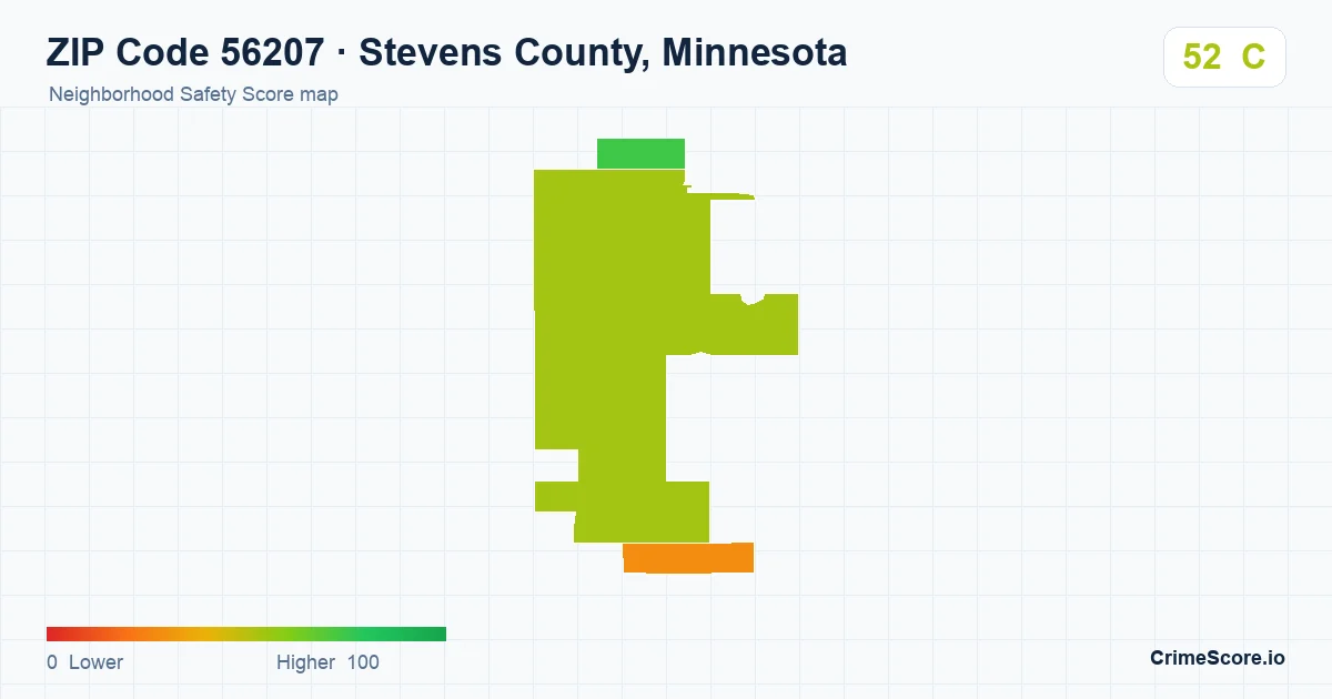 ZIP Code 56207 in Stevens County, Minnesota neighborhood Safety Score map
