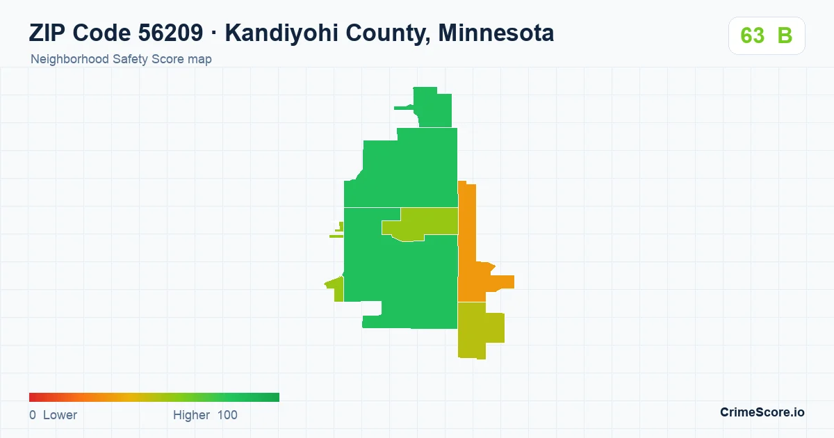 ZIP Code 56209 in Kandiyohi County, Minnesota neighborhood Safety Score map