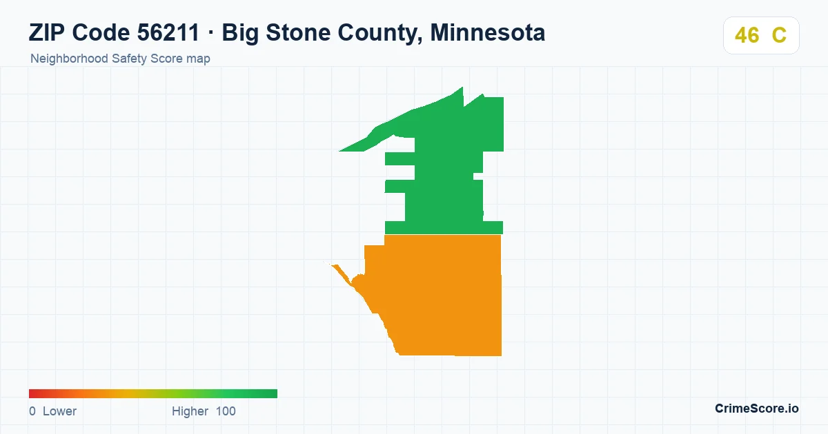 ZIP Code 56211 in Big Stone County, Minnesota neighborhood Safety Score map