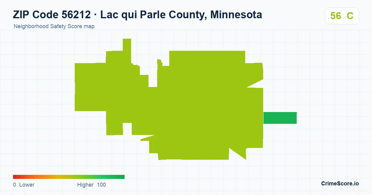 ZIP Code 56212 in Lac qui Parle County, Minnesota neighborhood Safety Score map