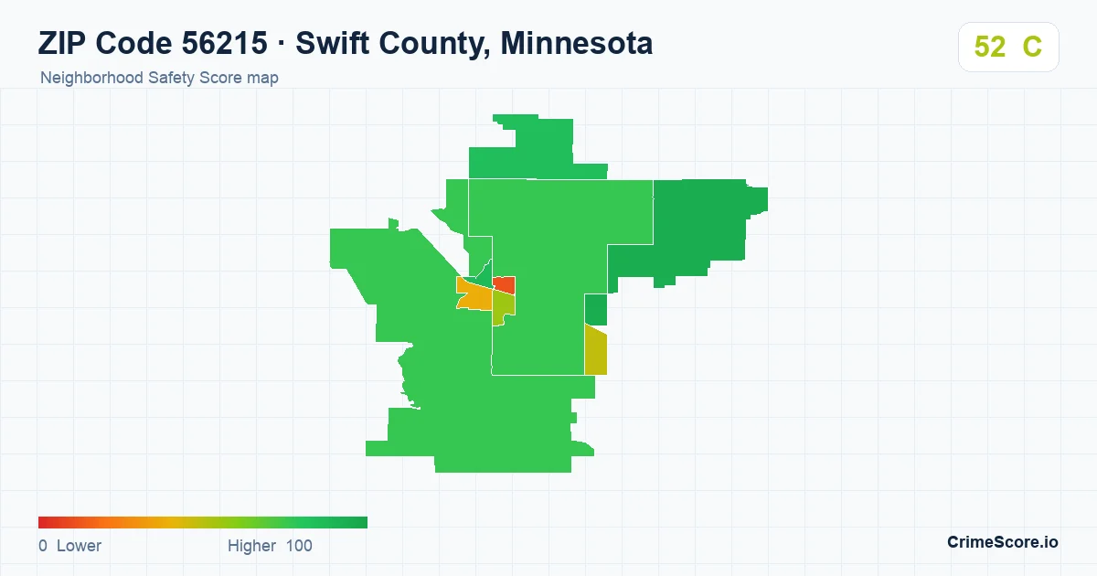 ZIP Code 56215 in Swift County, Minnesota neighborhood Safety Score map