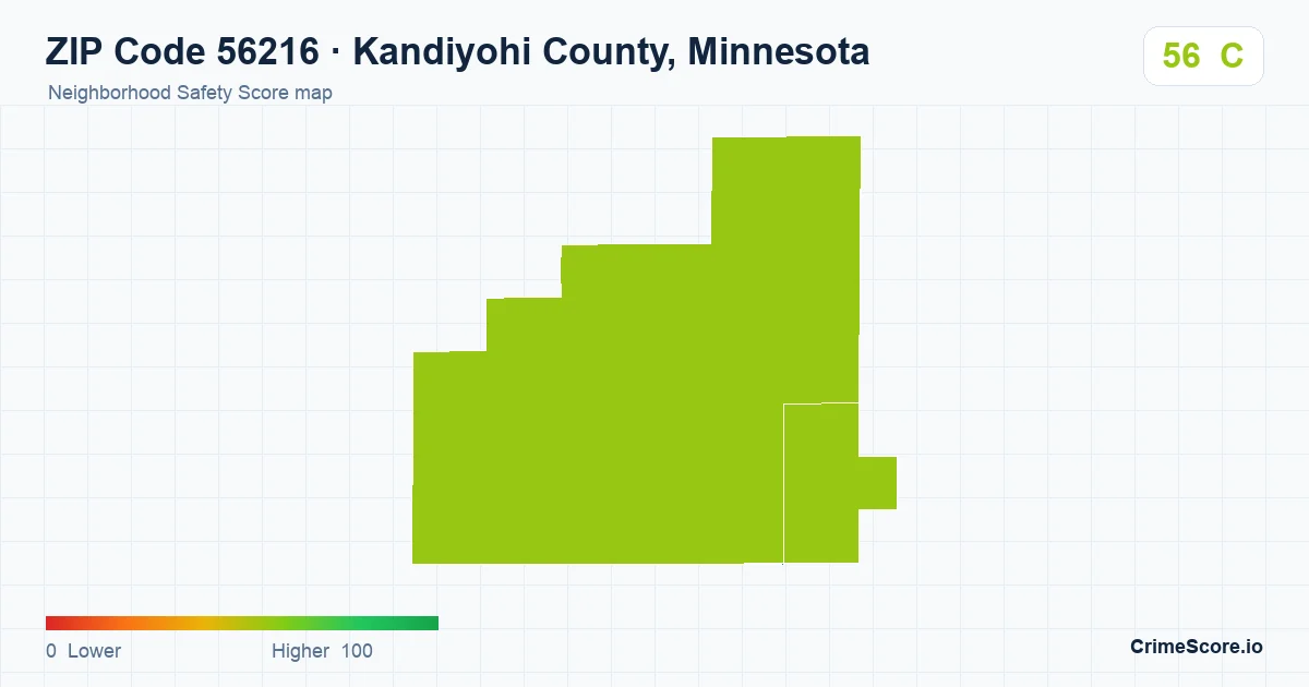 ZIP Code 56216 in Kandiyohi County, Minnesota neighborhood Safety Score map