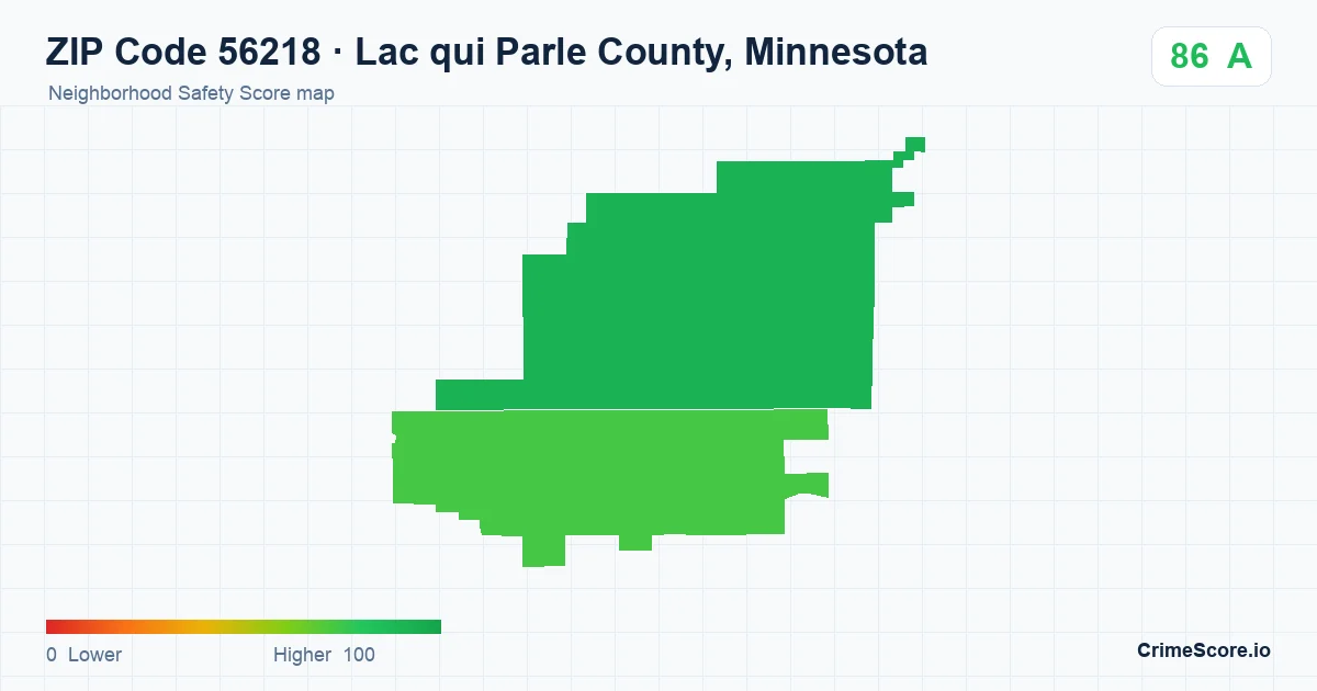 ZIP Code 56218 in Lac qui Parle County, Minnesota neighborhood Safety Score map
