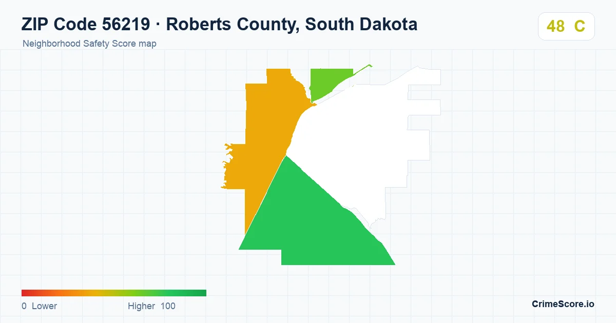 ZIP Code 56219 in Roberts County, South Dakota neighborhood Safety Score map