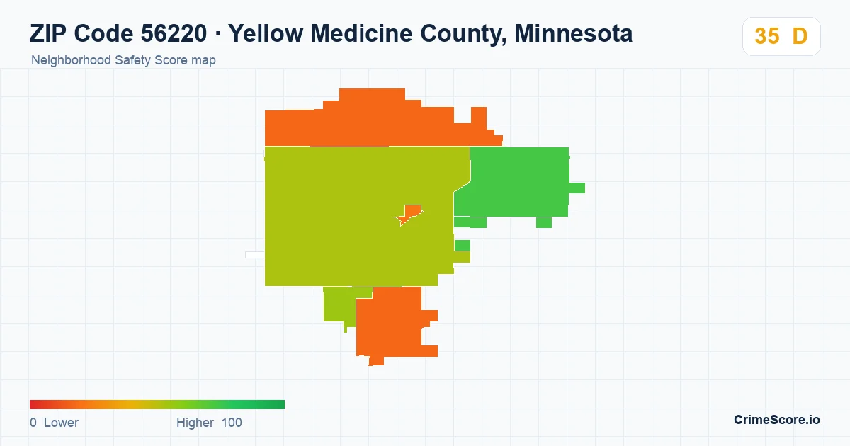 ZIP Code 56220 in Yellow Medicine County, Minnesota neighborhood Safety Score map