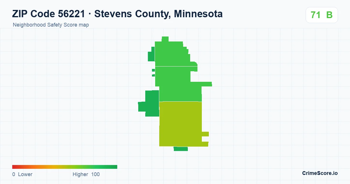 ZIP Code 56221 in Stevens County, Minnesota neighborhood Safety Score map