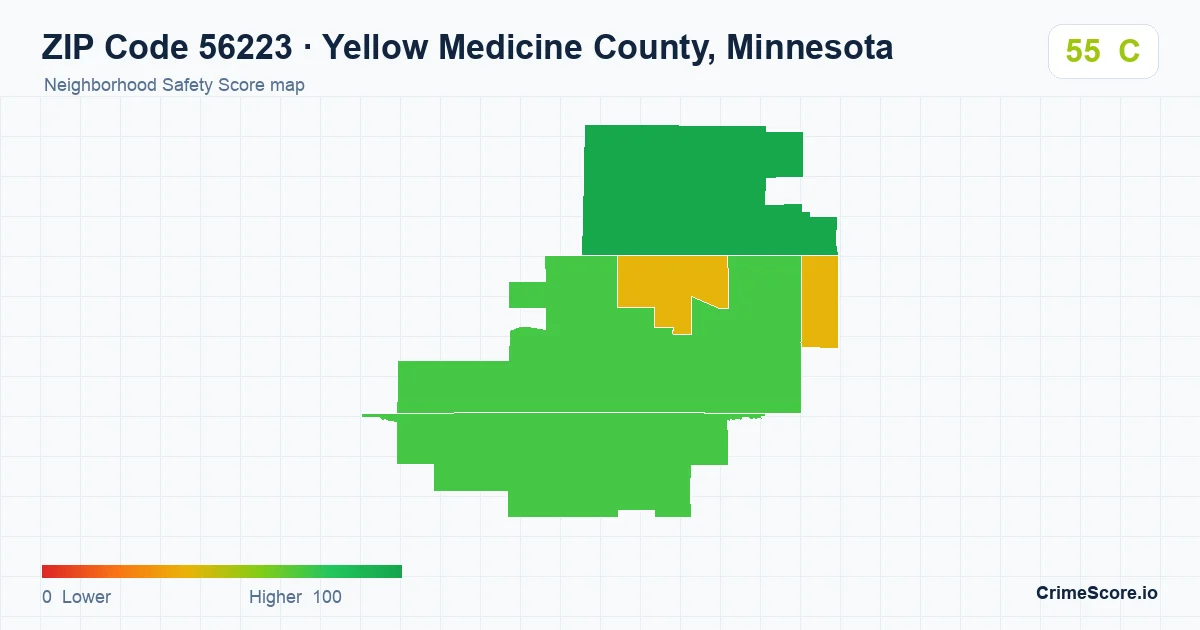 ZIP Code 56223 in Yellow Medicine County, Minnesota neighborhood Safety Score map