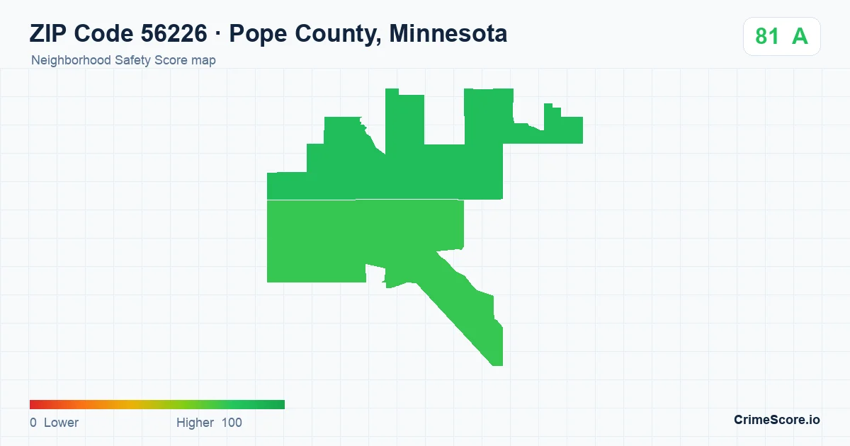 ZIP Code 56226 in Pope County, Minnesota neighborhood Safety Score map