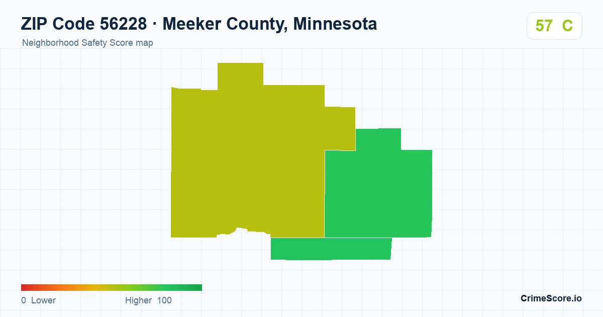 ZIP Code 56228 in Meeker County, Minnesota neighborhood Safety Score map