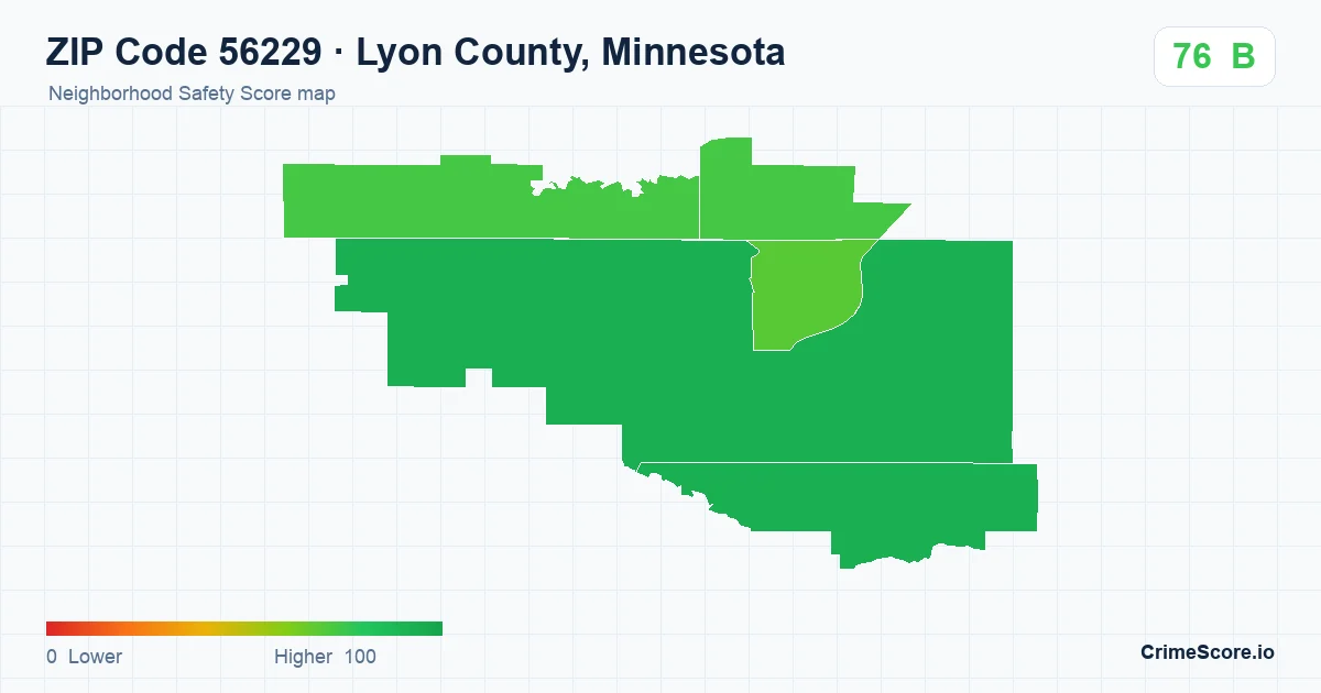 ZIP Code 56229 in Lyon County, Minnesota neighborhood Safety Score map