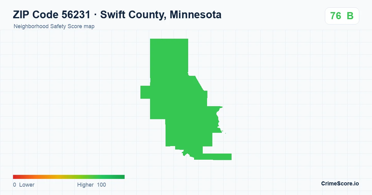ZIP Code 56231 in Swift County, Minnesota neighborhood Safety Score map