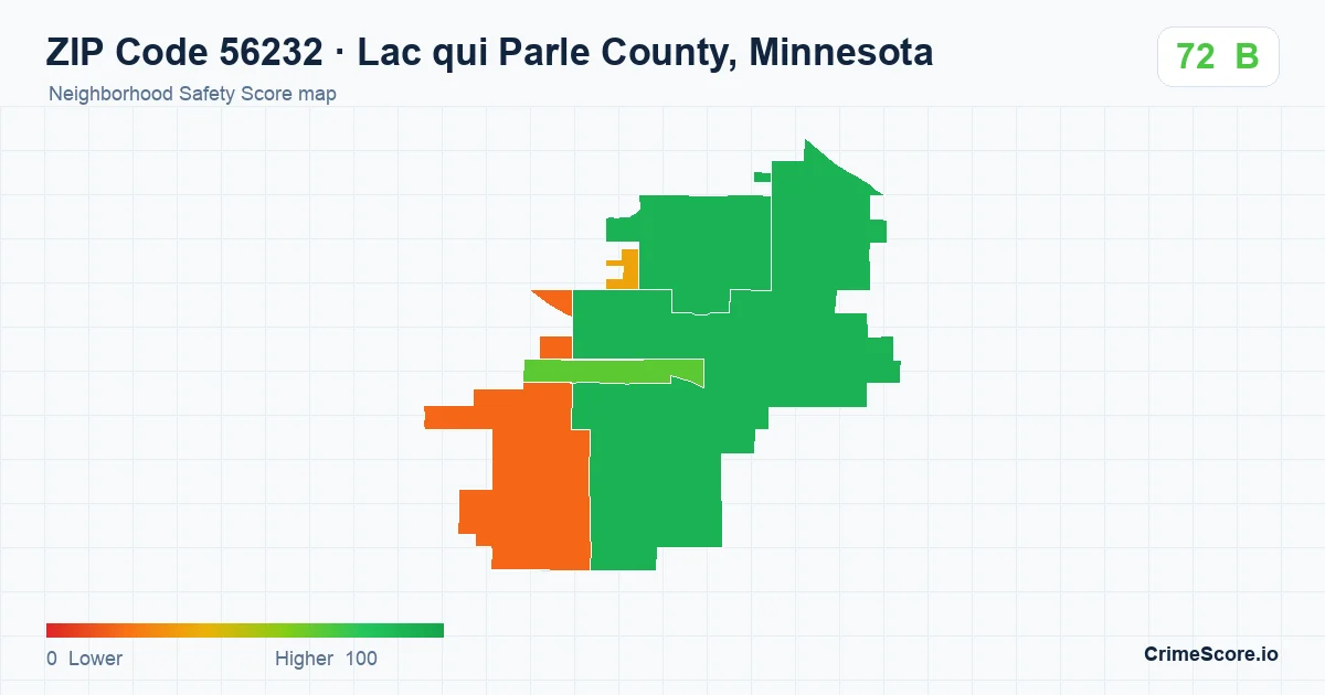 ZIP Code 56232 in Lac qui Parle County, Minnesota neighborhood Safety Score map