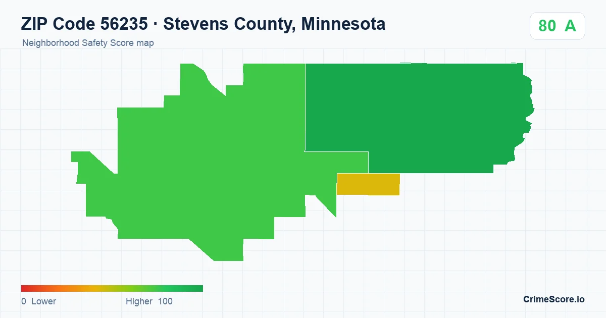 ZIP Code 56235 in Stevens County, Minnesota neighborhood Safety Score map