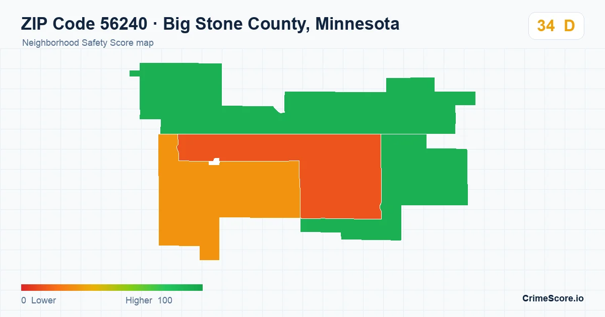 ZIP Code 56240 in Big Stone County, Minnesota neighborhood Safety Score map
