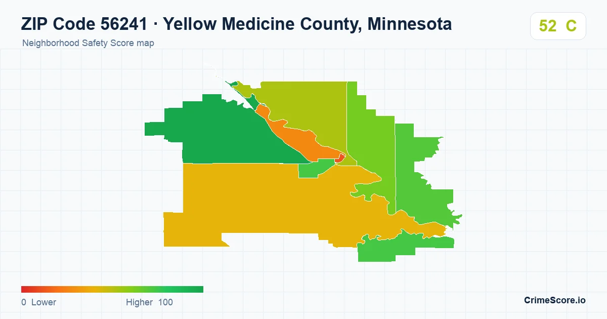 ZIP Code 56241 in Yellow Medicine County, Minnesota neighborhood Safety Score map
