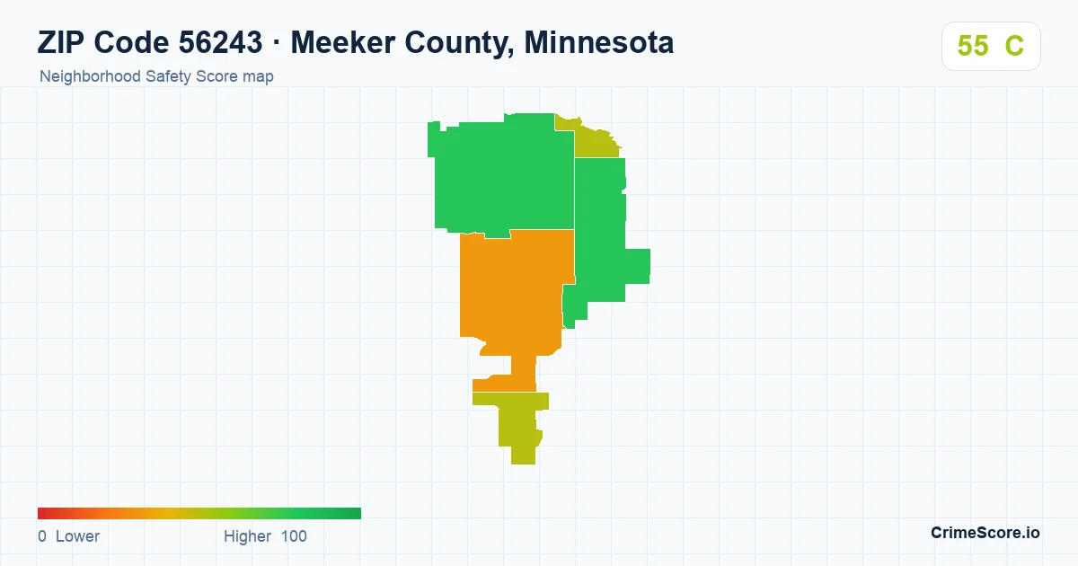 ZIP Code 56243 in Meeker County, Minnesota neighborhood Safety Score map
