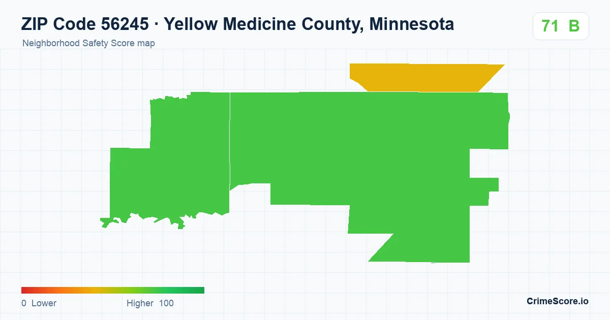 ZIP Code 56245 in Yellow Medicine County, Minnesota neighborhood Safety Score map