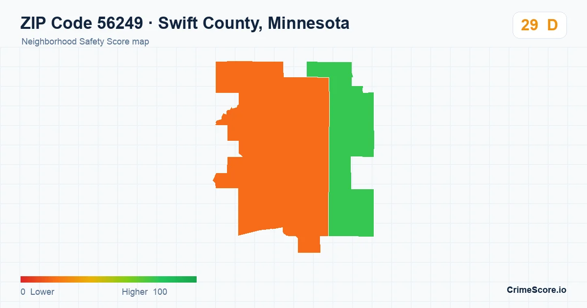 ZIP Code 56249 in Swift County, Minnesota neighborhood Safety Score map