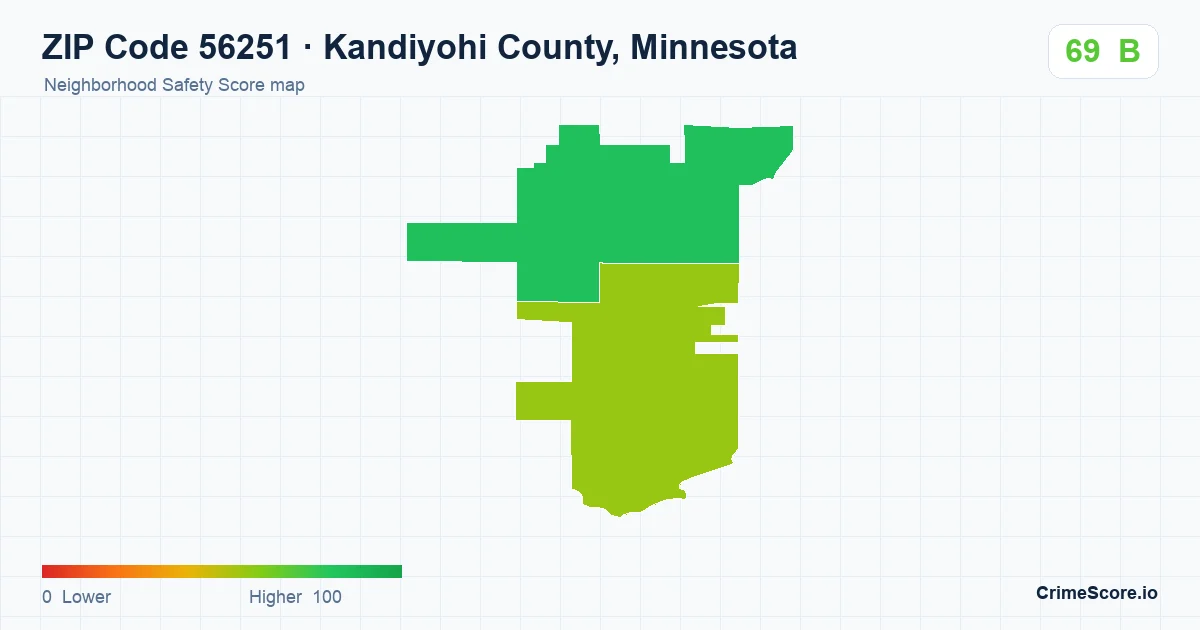 ZIP Code 56251 in Kandiyohi County, Minnesota neighborhood Safety Score map