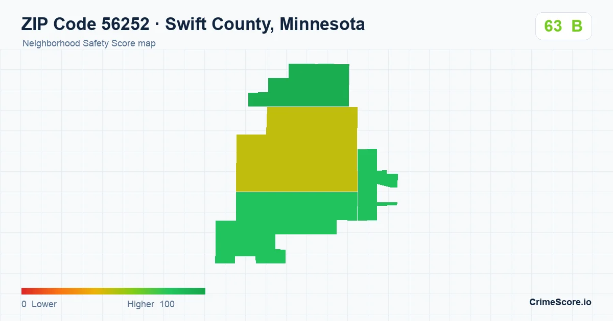 ZIP Code 56252 in Swift County, Minnesota neighborhood Safety Score map