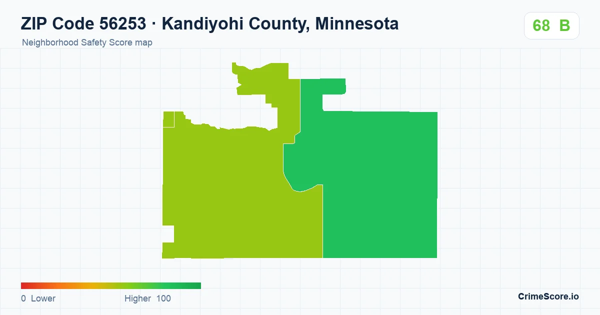 ZIP Code 56253 in Kandiyohi County, Minnesota neighborhood Safety Score map