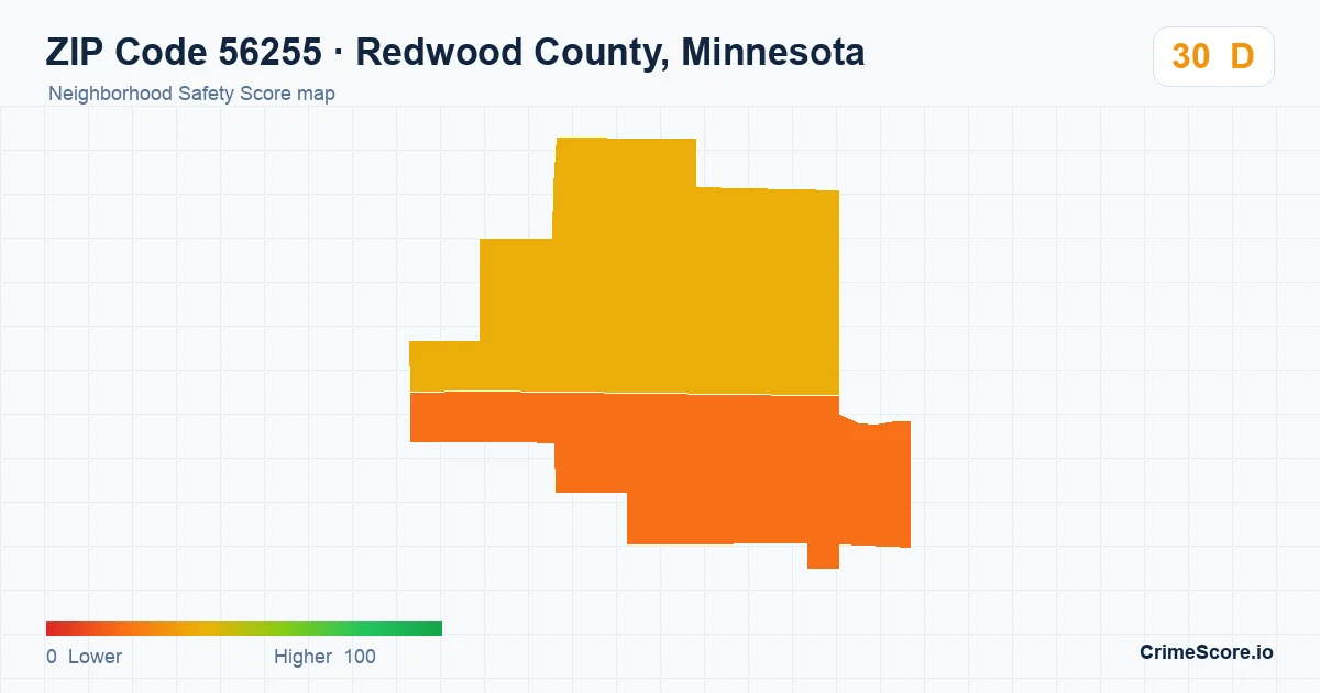 ZIP Code 56255 in Redwood County, Minnesota neighborhood Safety Score map