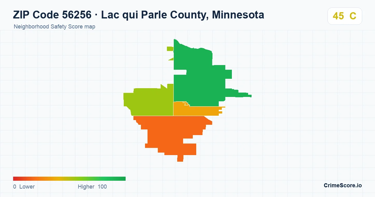 ZIP Code 56256 in Lac qui Parle County, Minnesota neighborhood Safety Score map