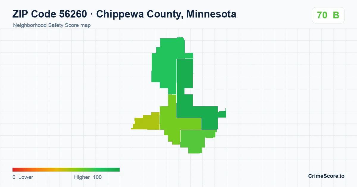 ZIP Code 56260 in Chippewa County, Minnesota neighborhood Safety Score map