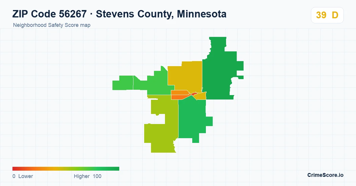 ZIP Code 56267 in Stevens County, Minnesota neighborhood Safety Score map