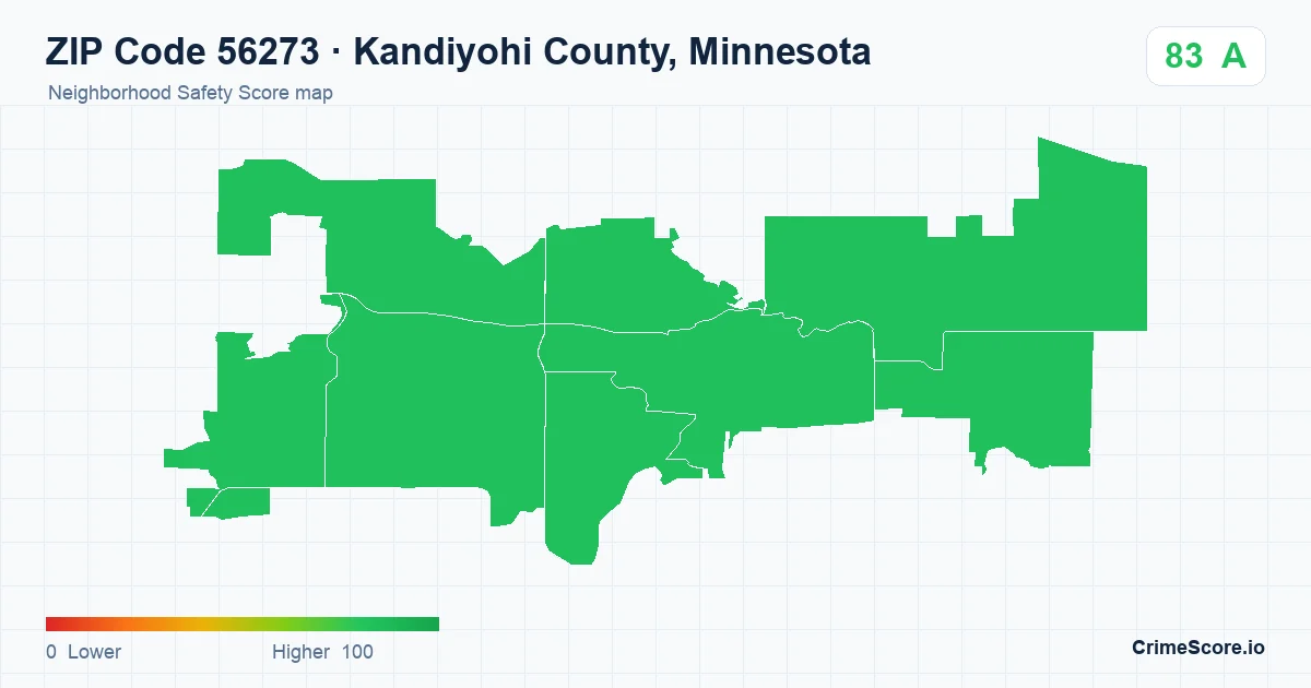 ZIP Code 56273 in Kandiyohi County, Minnesota neighborhood Safety Score map