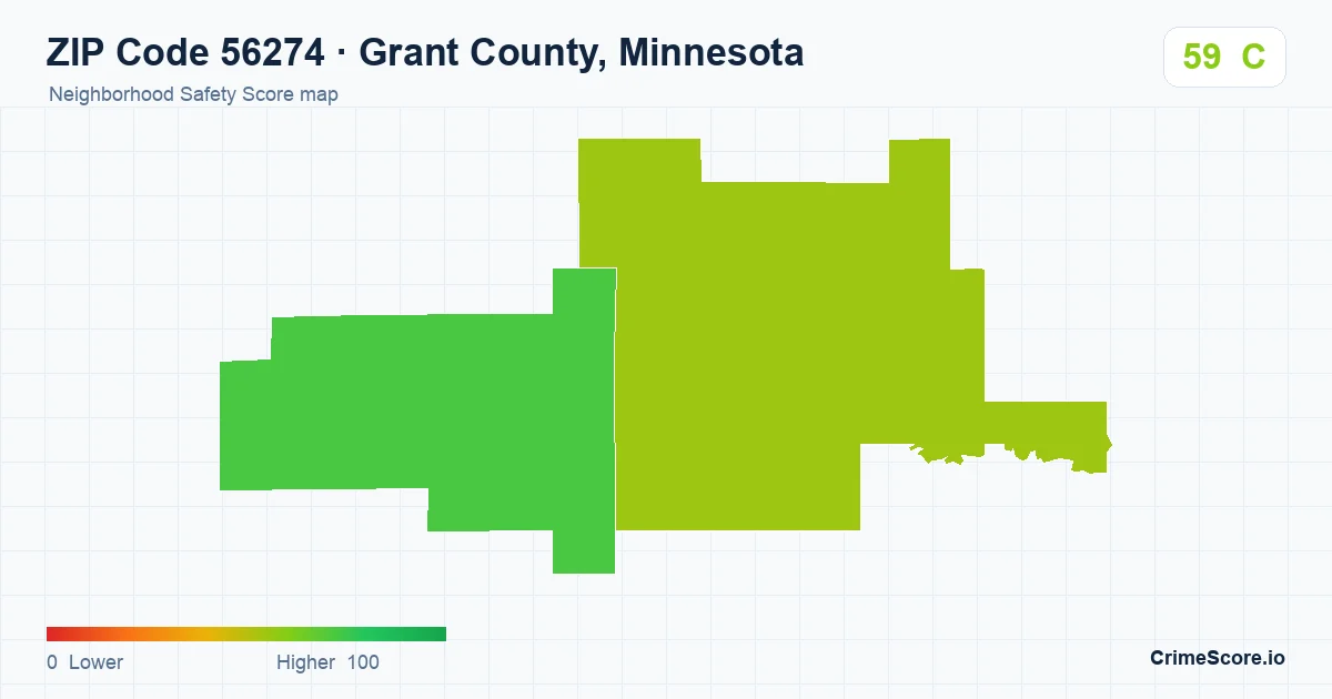 ZIP Code 56274 in Grant County, Minnesota neighborhood Safety Score map