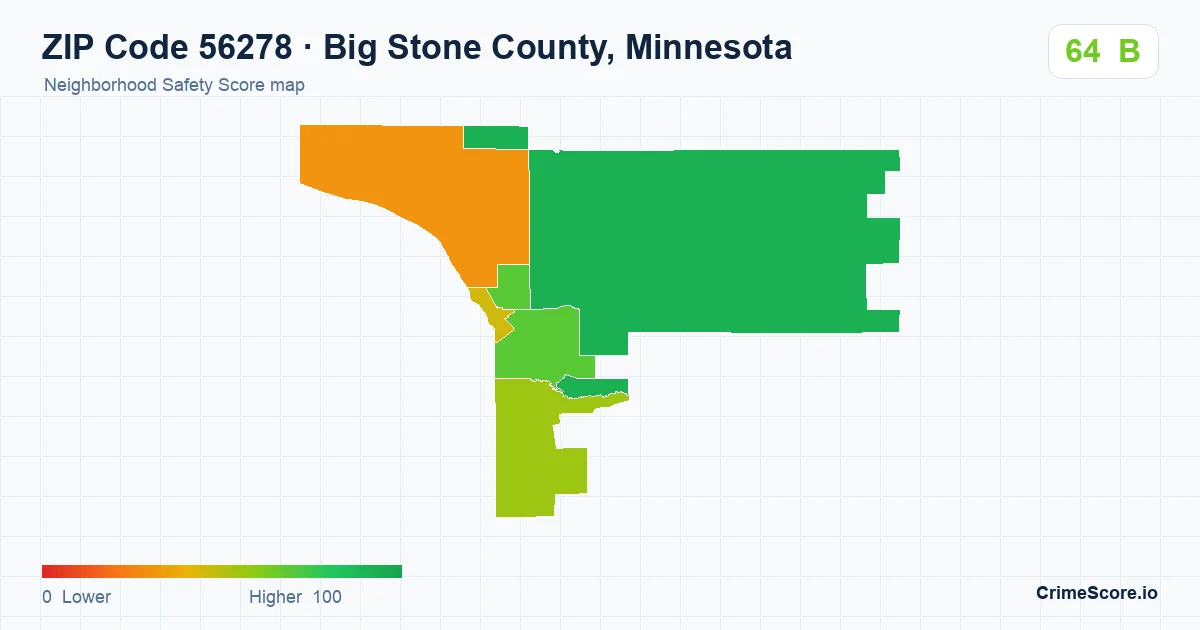 ZIP Code 56278 in Big Stone County, Minnesota neighborhood Safety Score map