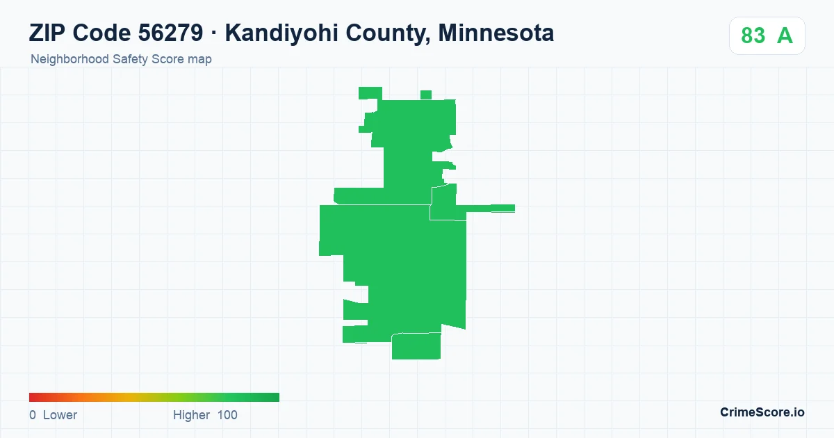 ZIP Code 56279 in Kandiyohi County, Minnesota neighborhood Safety Score map