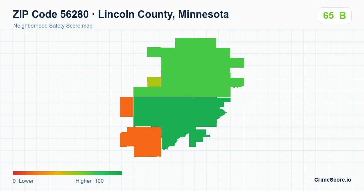 ZIP Code 56280 in Lincoln County, Minnesota neighborhood Safety Score map