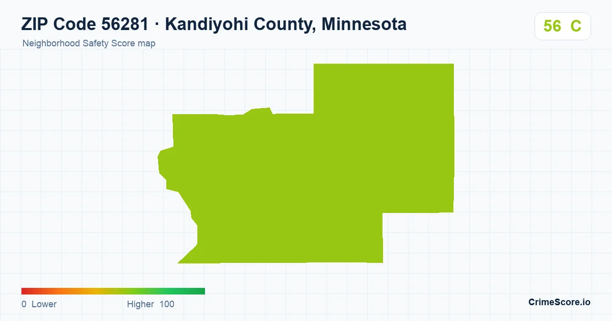 ZIP Code 56281 in Kandiyohi County, Minnesota neighborhood Safety Score map