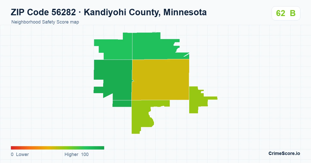 ZIP Code 56282 in Kandiyohi County, Minnesota neighborhood Safety Score map