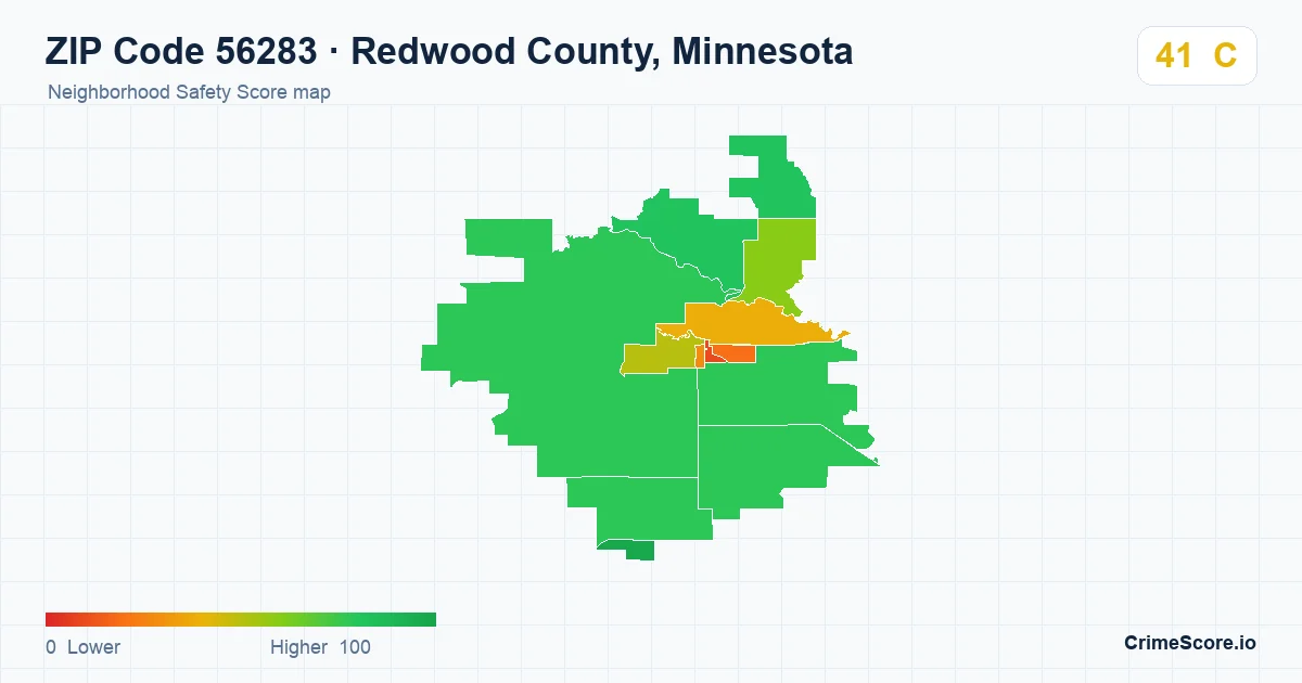 ZIP Code 56283 in Redwood County, Minnesota neighborhood Safety Score map