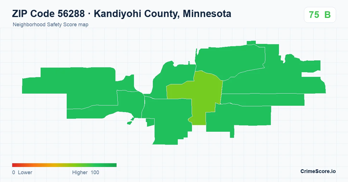 ZIP Code 56288 in Kandiyohi County, Minnesota neighborhood Safety Score map